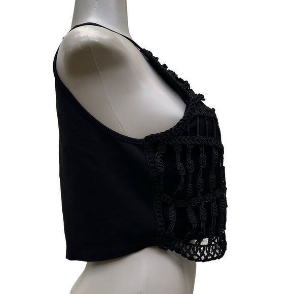 NWOT H&M Crop Top Women's Large Black Halter Ribbon Embroidered Crochet Overlay - Picture 4 of 12